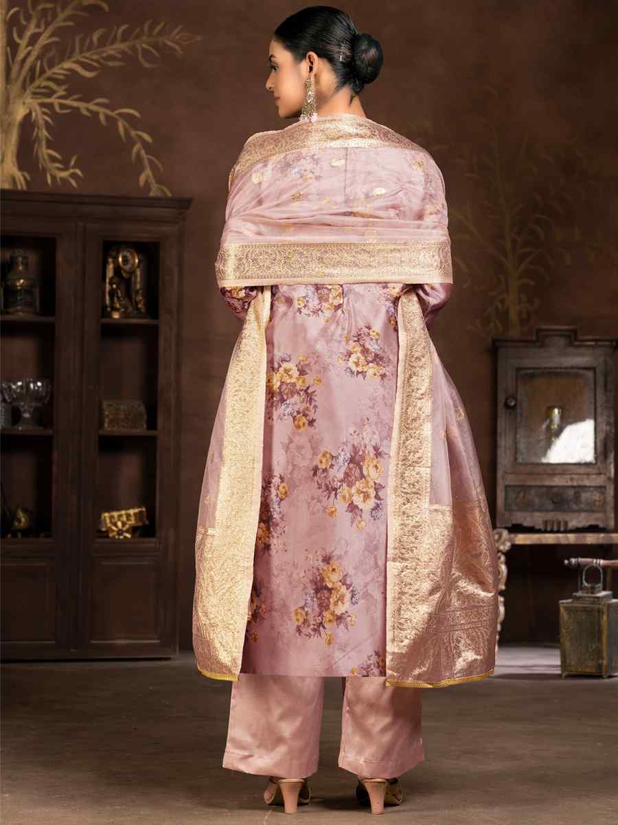 Rose Gold Organza Embroidered Casual Festival Pant Salwar Kameez