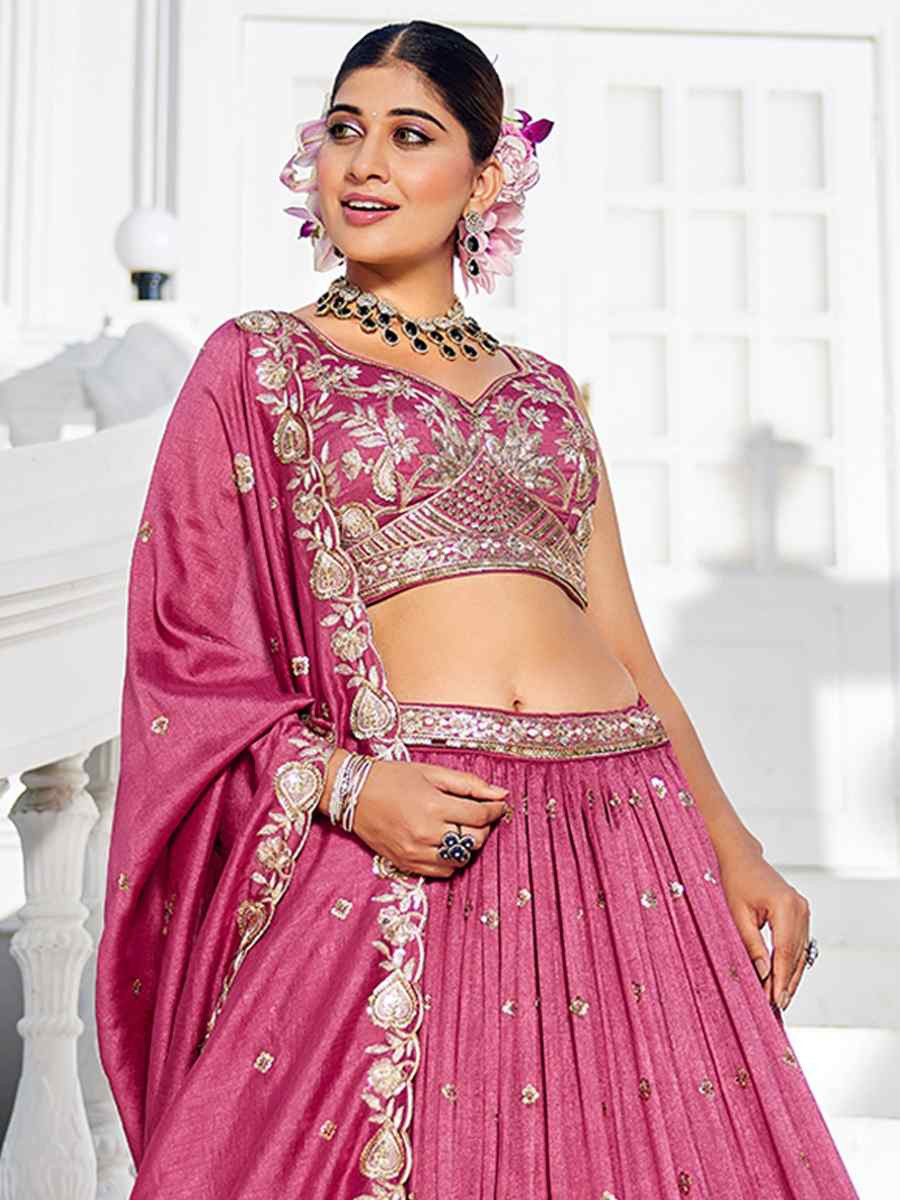 Rose Gold Poly Georgette Embroidered Festival Reception Wedding Party Wear Heavy Border Lehenga Choli