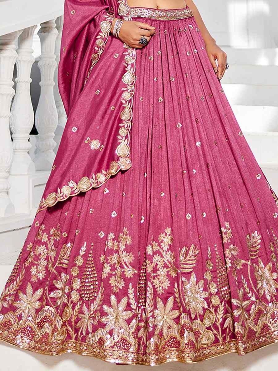 Rose Gold Poly Georgette Embroidered Festival Reception Wedding Party Wear Heavy Border Lehenga Choli