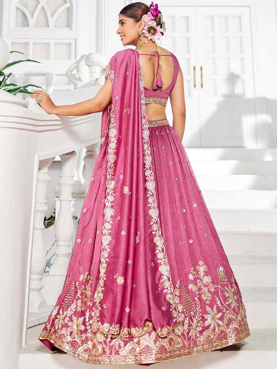 Rose Gold Poly Georgette Embroidered Festival Reception Wedding Party Wear Heavy Border Lehenga Choli