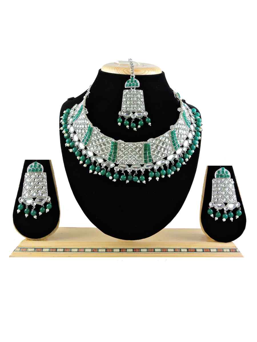 Rose Green Alloy Festival Wear Diamonds Necklace