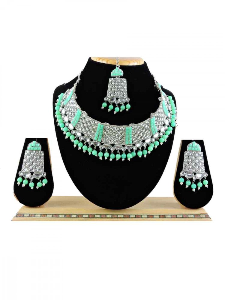 Rose Mint Alloy Festival Wear Diamonds Necklace