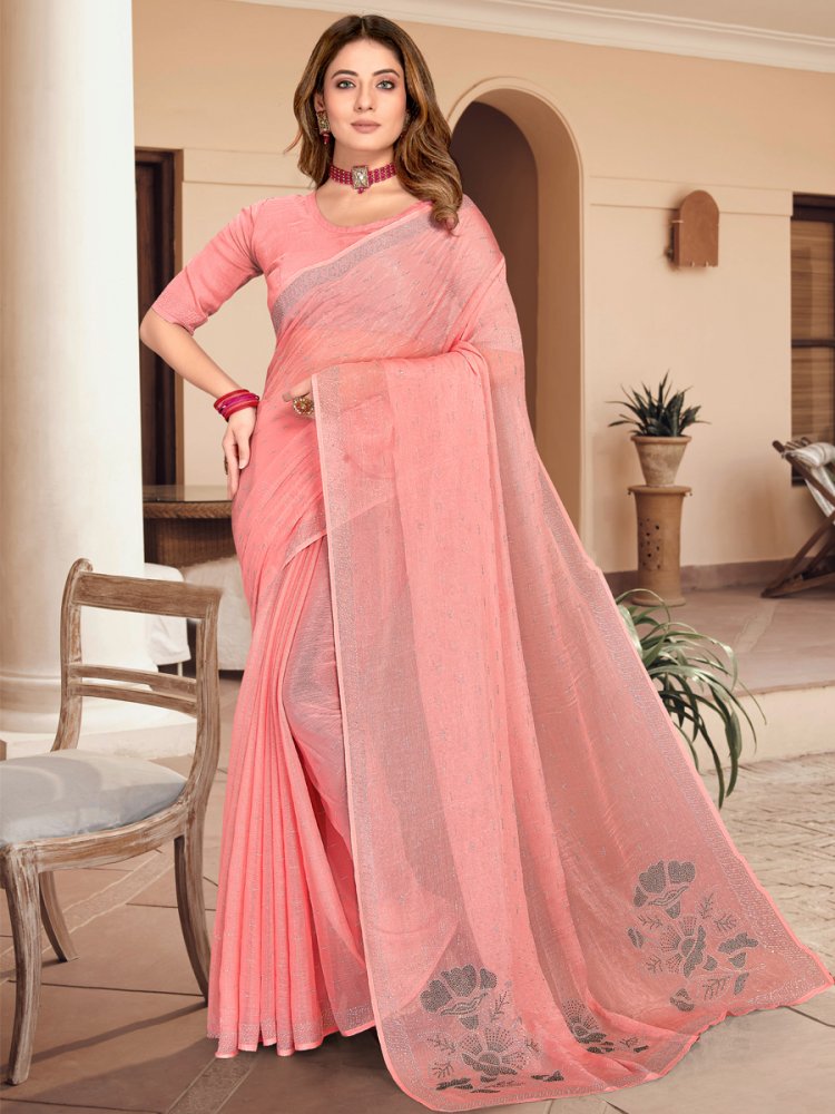 Rose Peach Simmer Silk Handwoven Party Festival Classic Style Saree