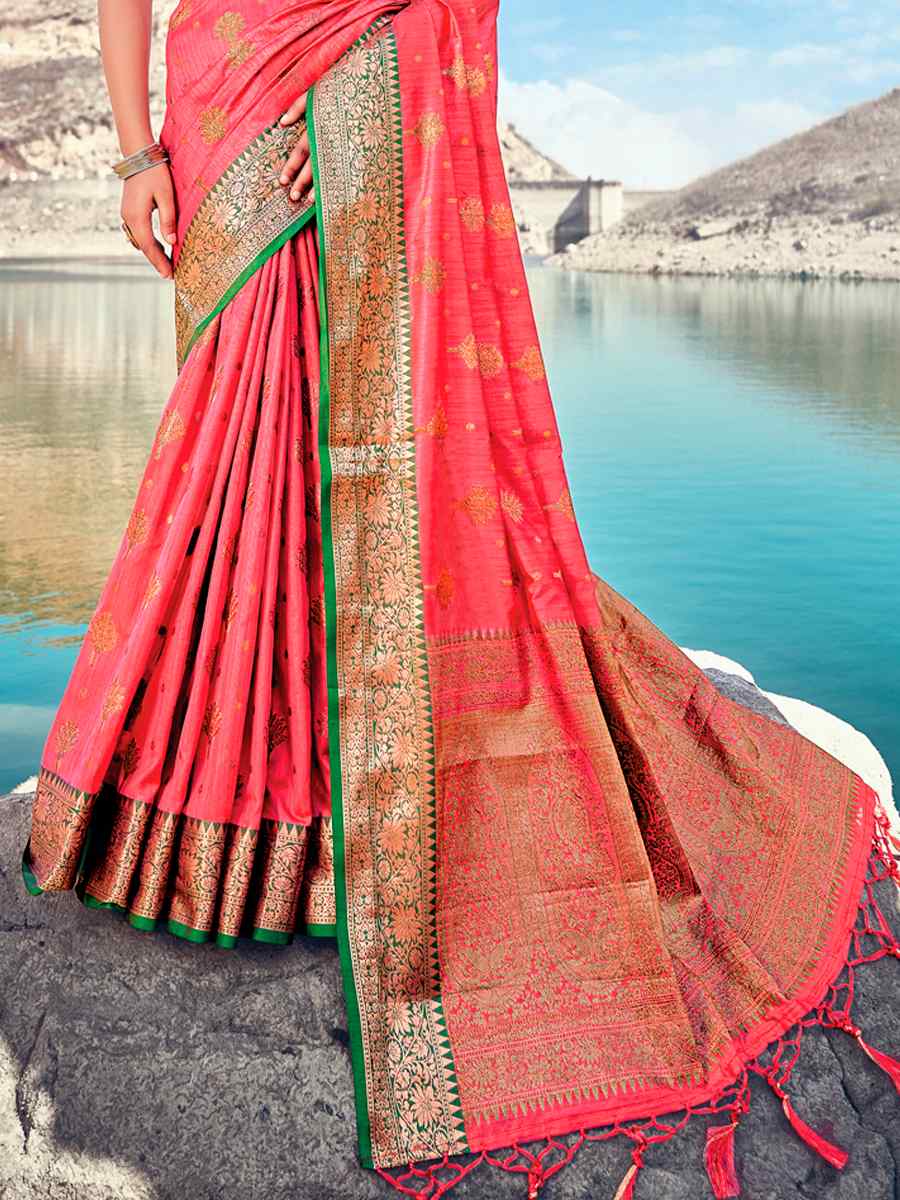 Rose Pink Banarasi Silk Traditional Party Festival Heavy Border Saree
