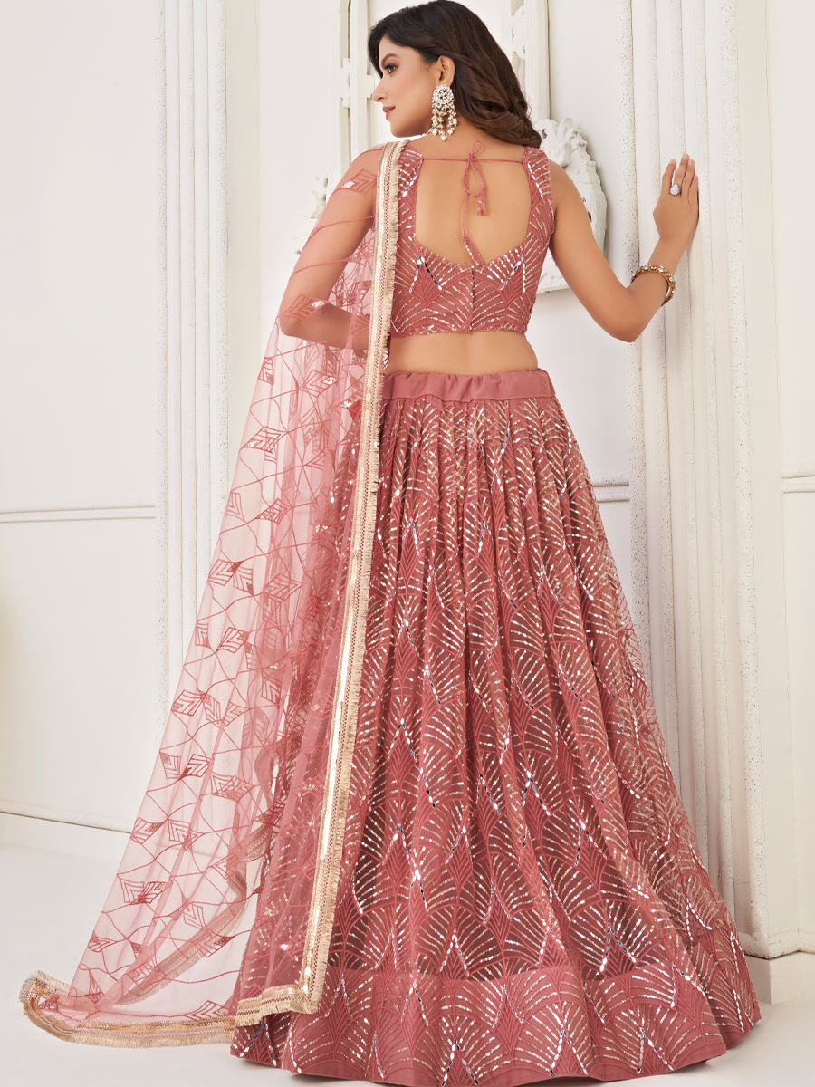 Rose Pink Butterfly Net Embroidered Party Wear Festival Heavy Border Lehenga Choli