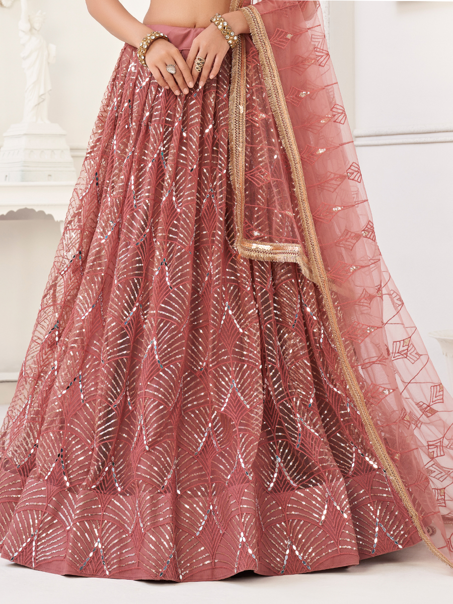 Rose Pink Butterfly Net Embroidered Party Wear Festival Heavy Border Lehenga Choli