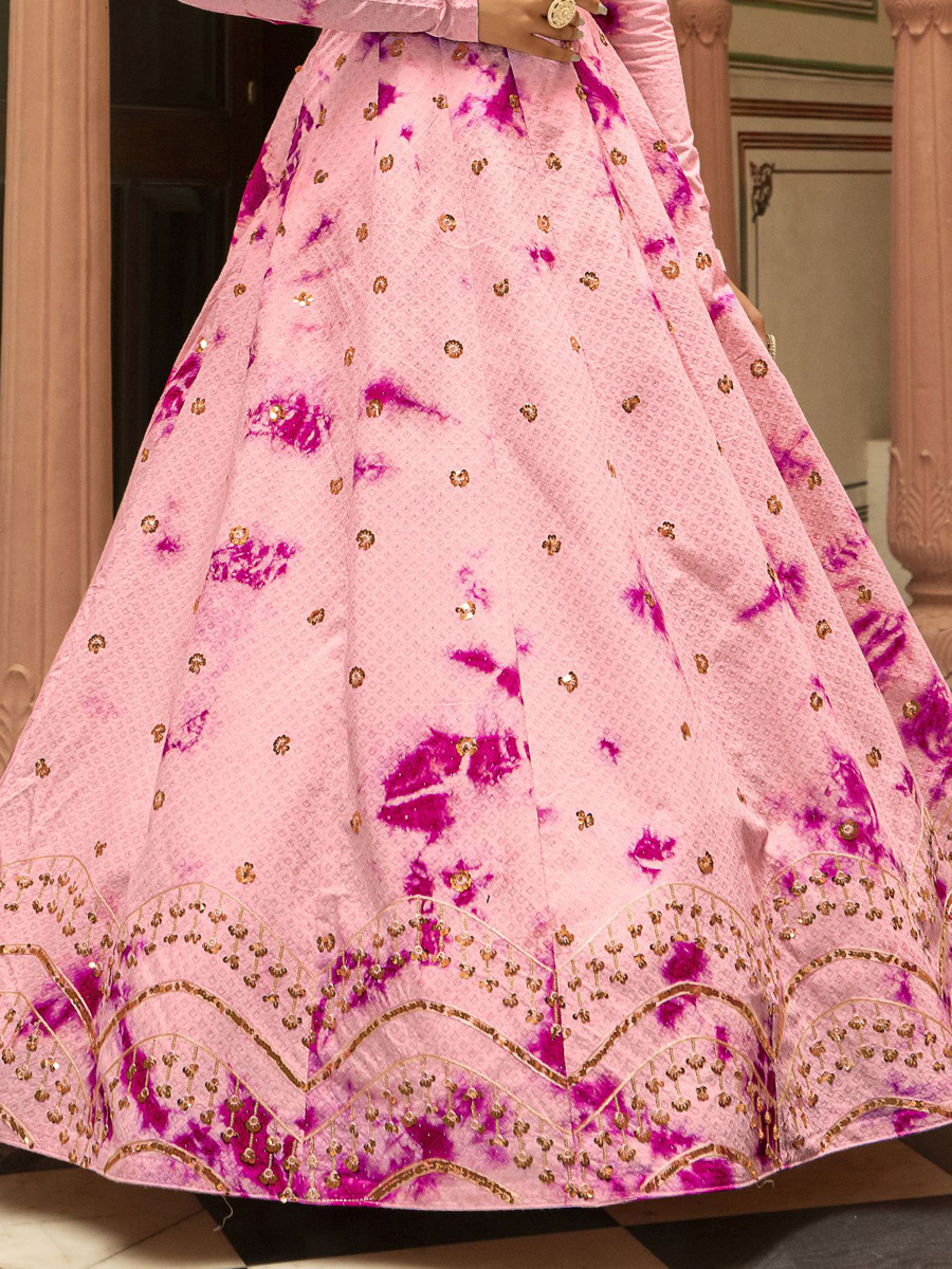 Rose Pink Cotton Embroidered Party Gown