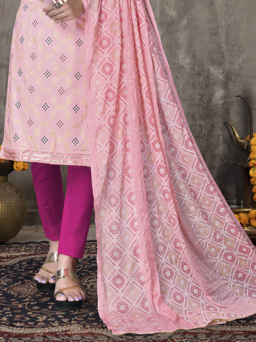 Rose Pink Cotton Embroidered Party Pant Kameez