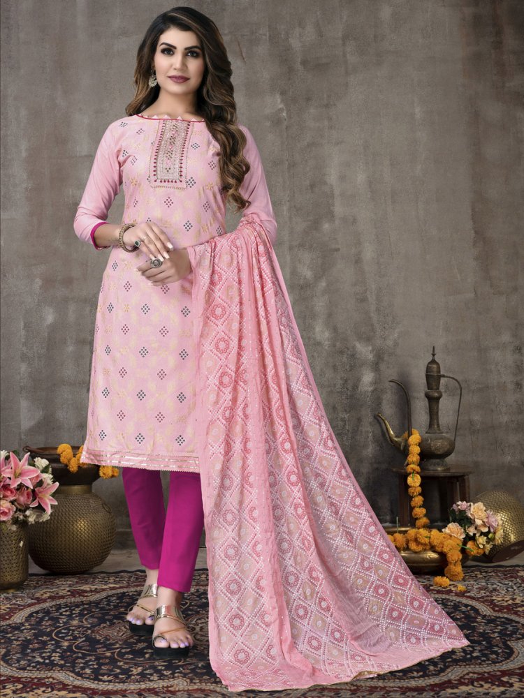 Rose Pink Cotton Embroidered Party Pant Kameez