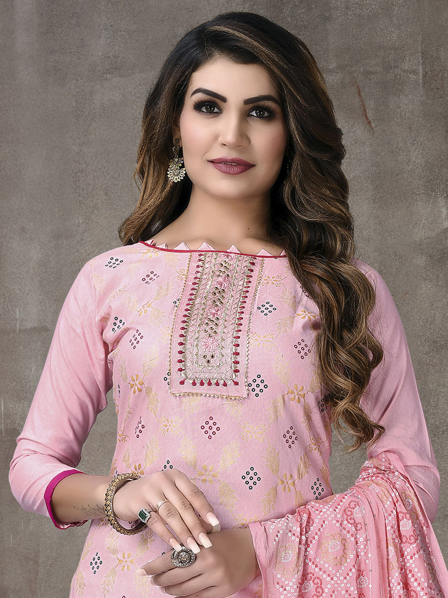 Rose Pink Cotton Embroidered Party Pant Kameez