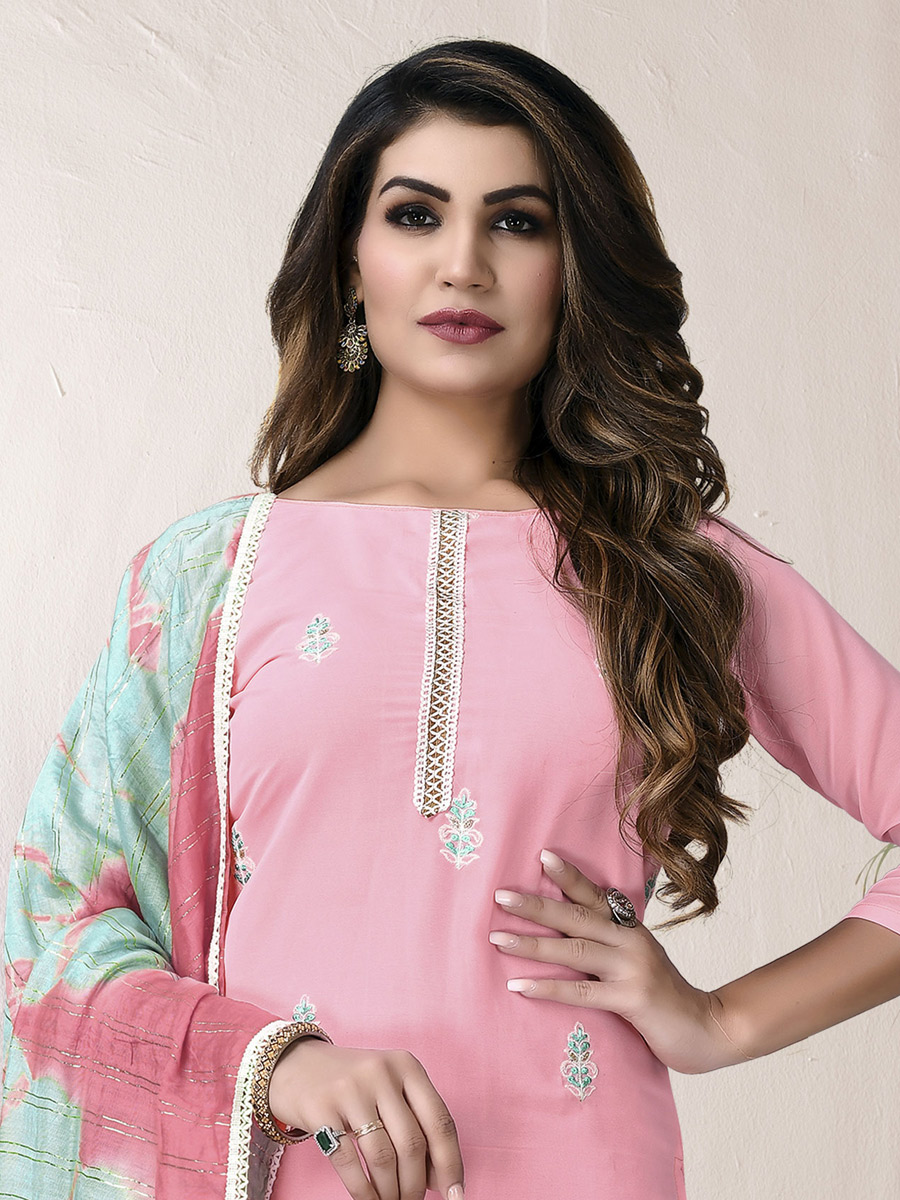 Rose Pink Faux Georgette Embroidered Party Pant Kameez
