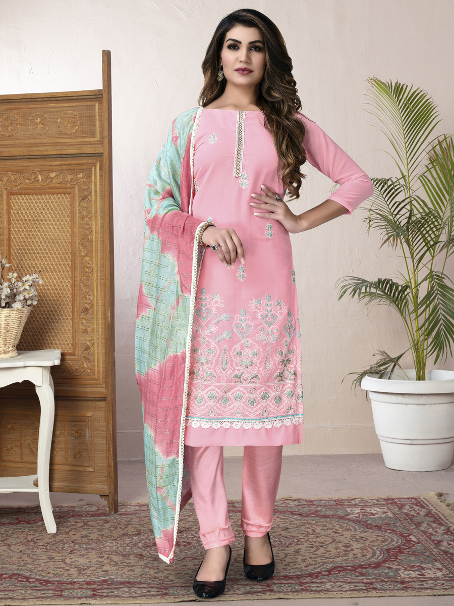 Rose Pink Faux Georgette Embroidered Party Pant Kameez