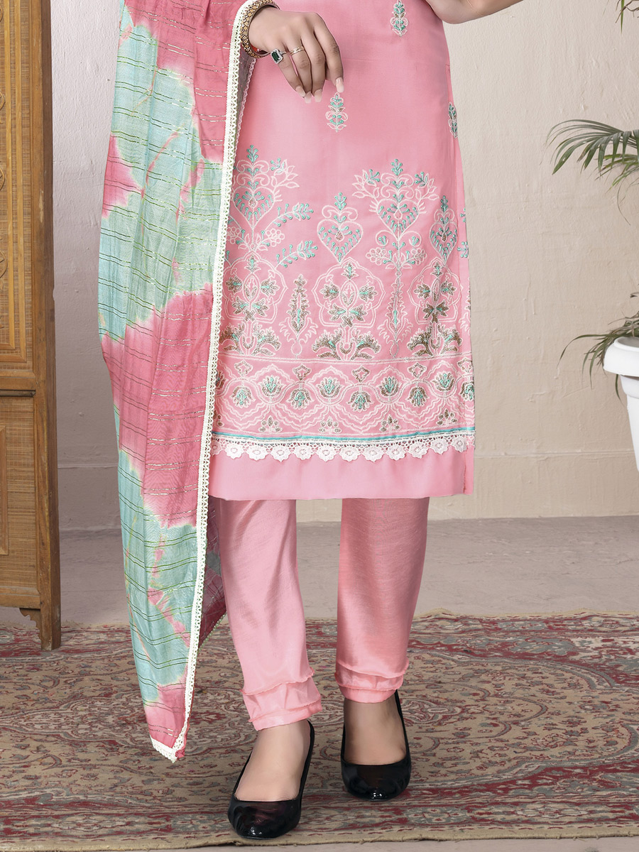 Rose Pink Faux Georgette Embroidered Party Pant Kameez
