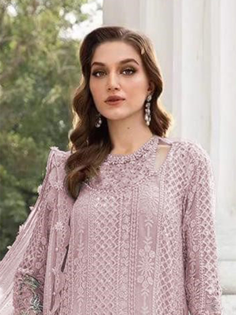 Rose Pink Georgette Embroidery Zari Wedding Party Festival Casual Pant Salwar Kameez