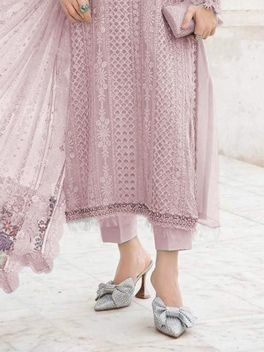 Rose Pink Georgette Embroidery Zari Wedding Party Festival Casual Pant Salwar Kameez