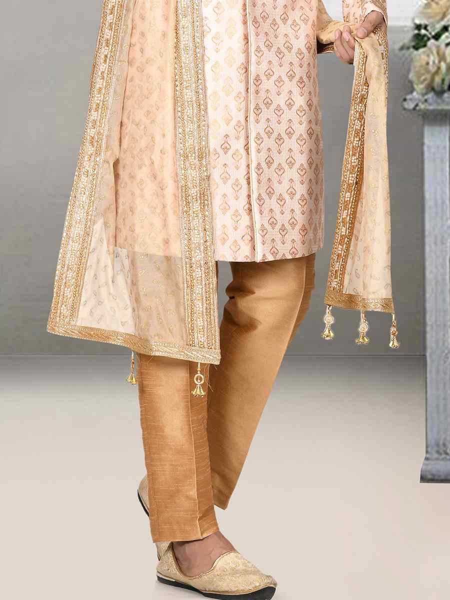 Rose Pink Jacquard Embroidered Groom Wedding Sherwani