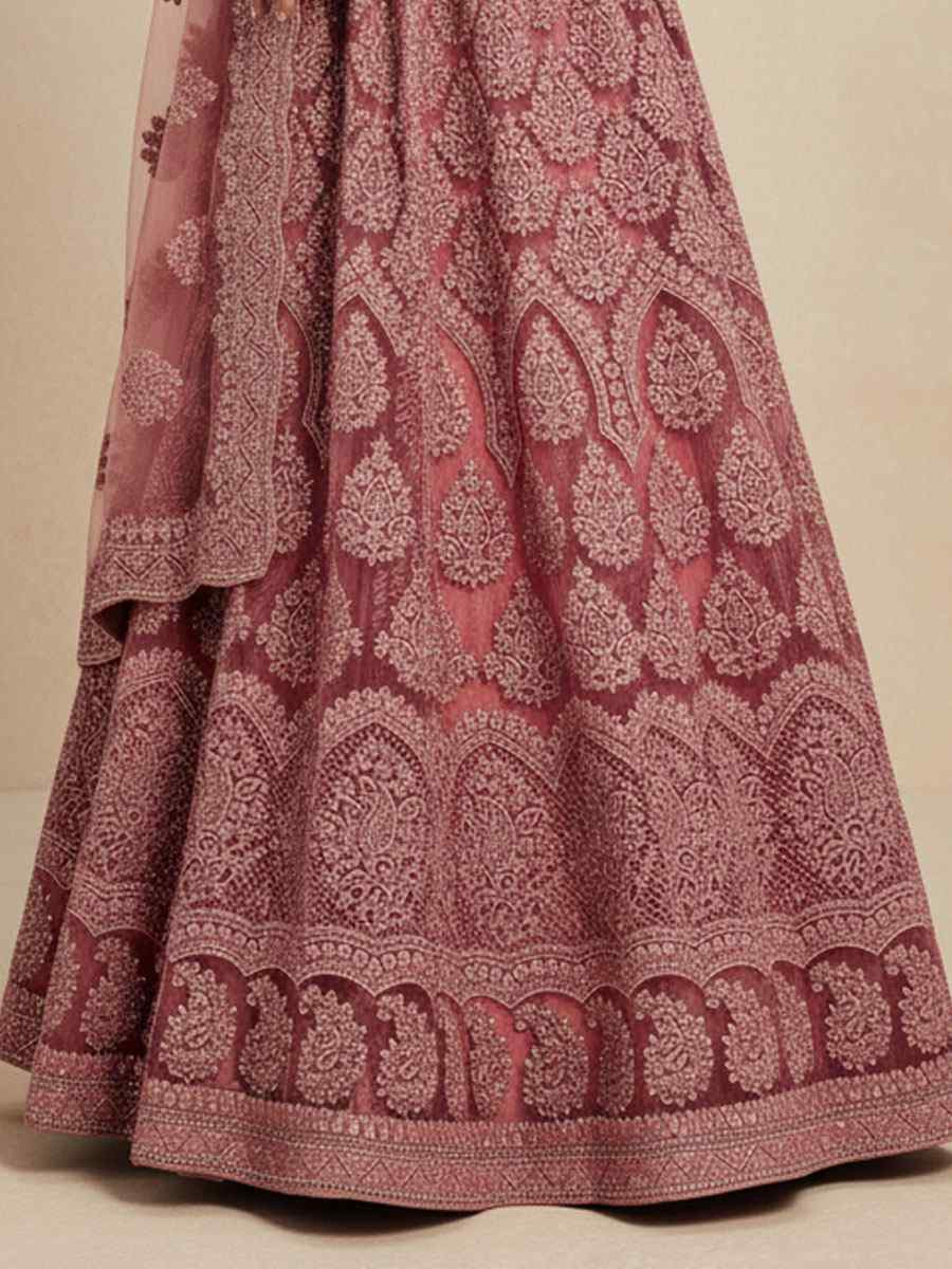 Rose Pink Net Embroidered Wedding Reception Festival Heavy Border Lehenga Choli