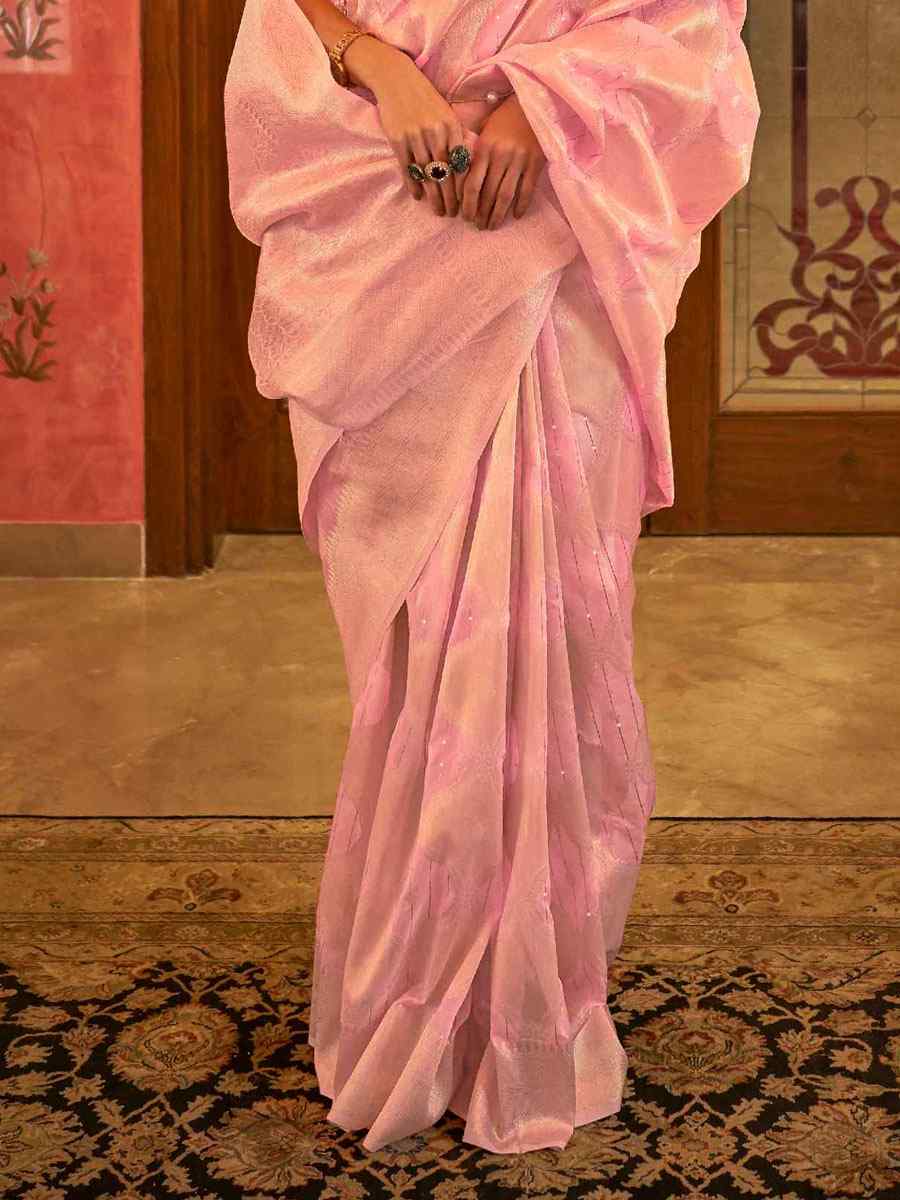 Rose Pink Silk Brocade Wedding Party Contemporary Saree