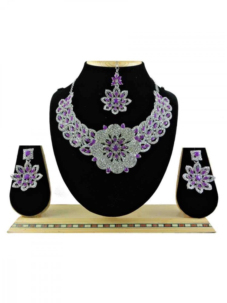 Rose Purple Alloy Festival Wear Diamonds Necklace