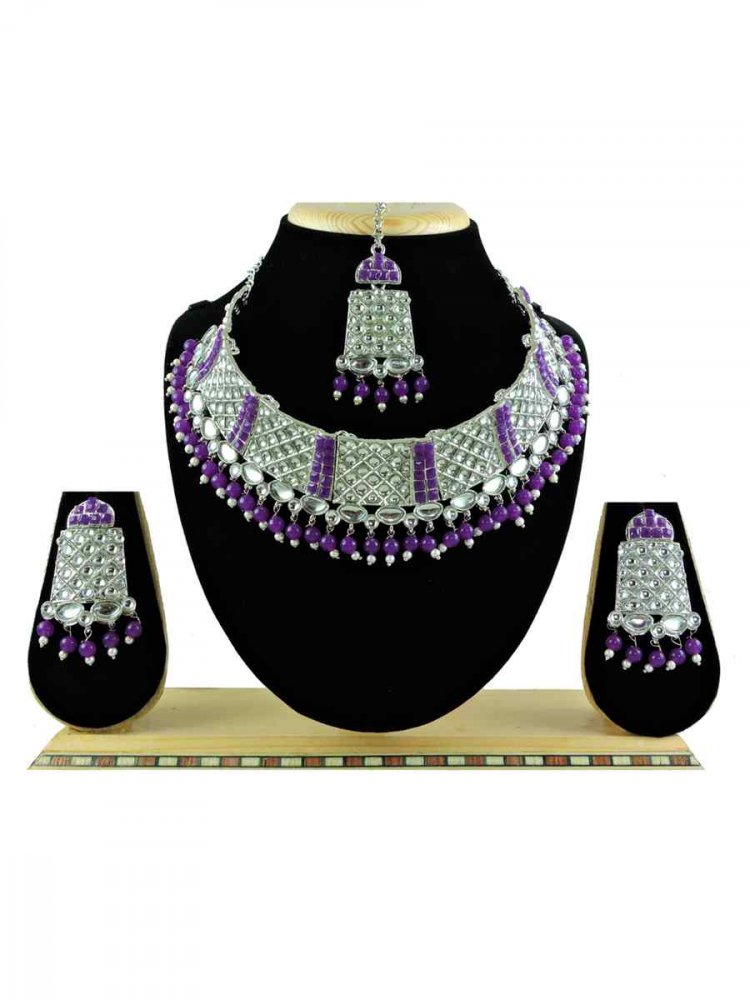 Rose Purple Alloy Festival Wear Diamonds Necklace