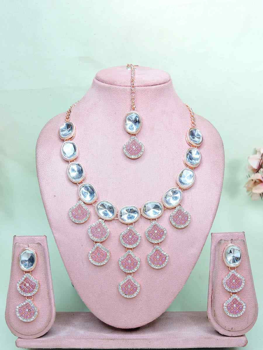 Rose Purple Alloy Metal Festival Wear Kundan Necklace
