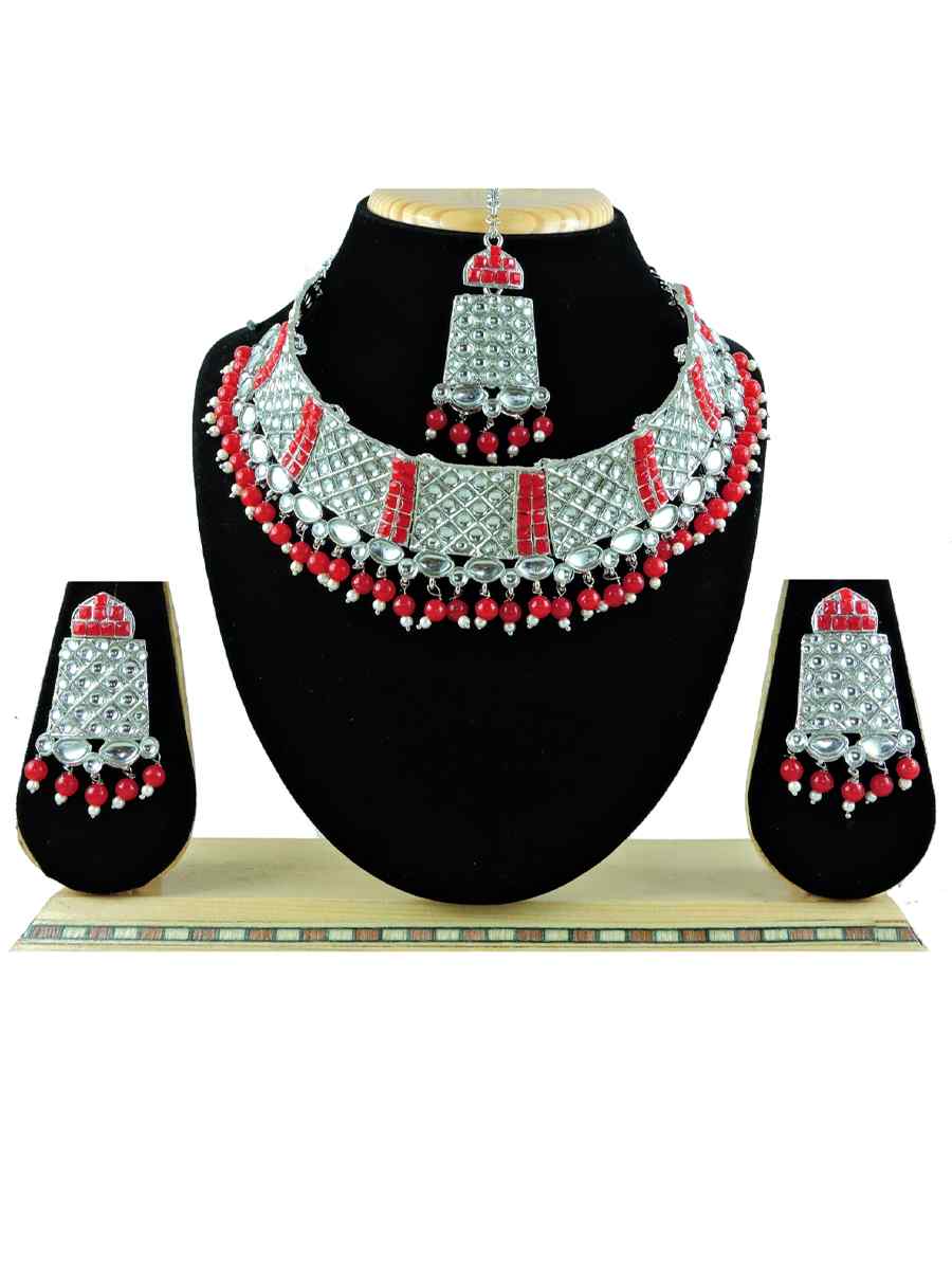 Rose Red Alloy Festival Wear Diamonds Necklace