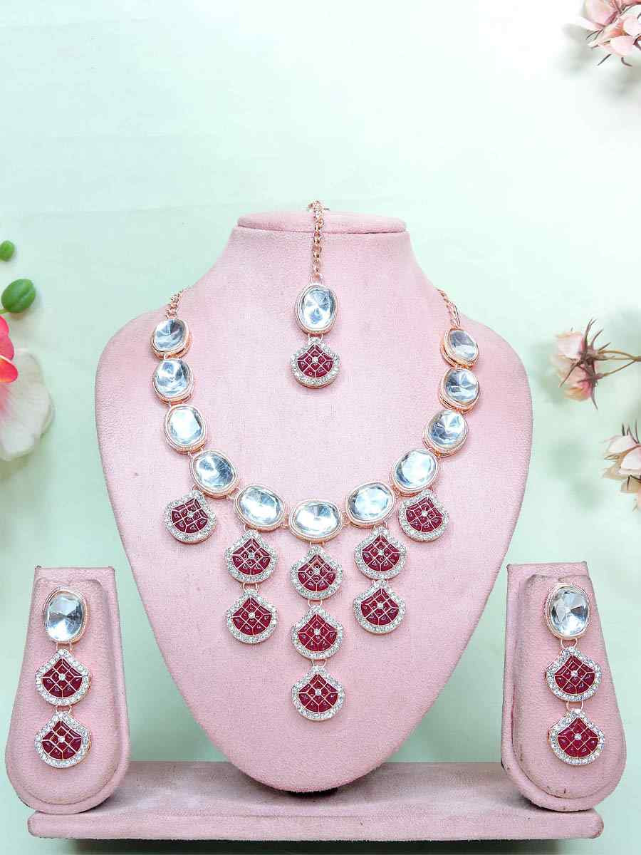 Rose Ruby Alloy Metal Festival Wear Kundan Necklace