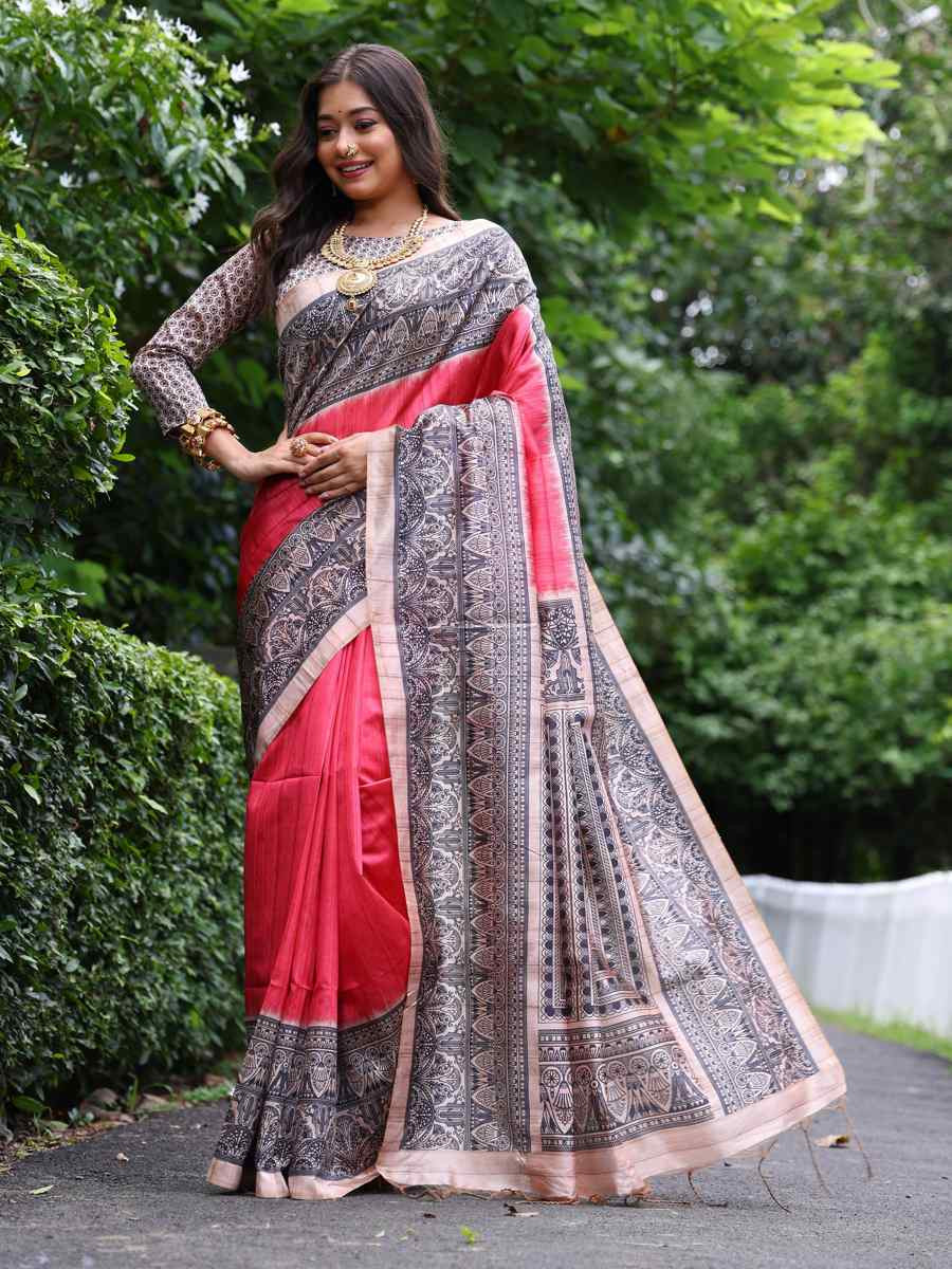 Rose Tussar silk Printed Festival Casual Classic Style Saree