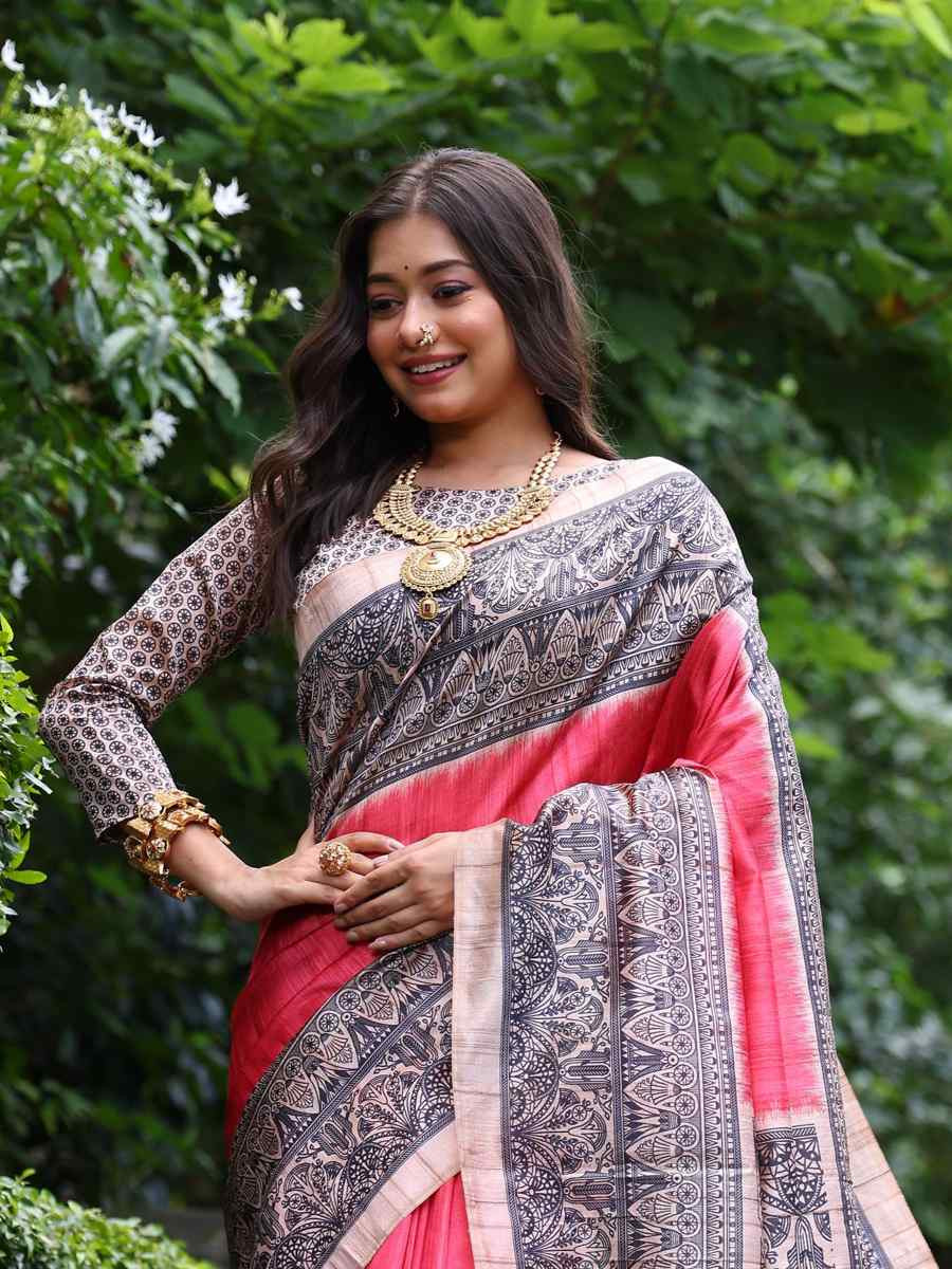 Rose Tussar silk Printed Festival Casual Classic Style Saree