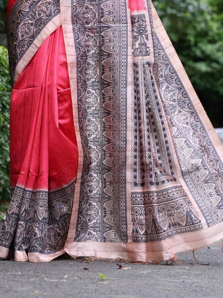 Rose Tussar silk Printed Festival Casual Classic Style Saree