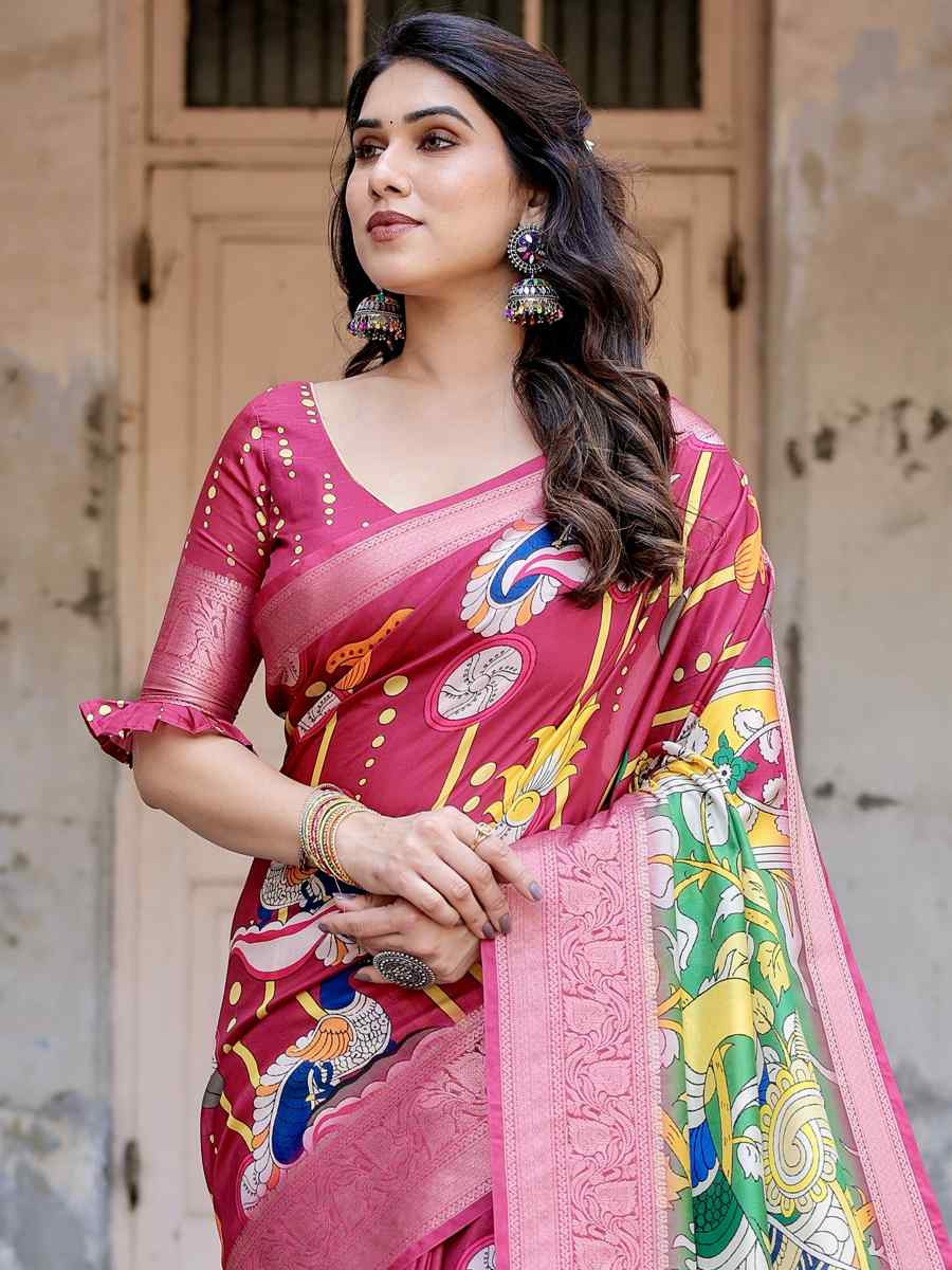 Rose Tussar Silk Zari Handwoven Printed Casual Reception Festival Wedding Fancy Heavy Border Saree