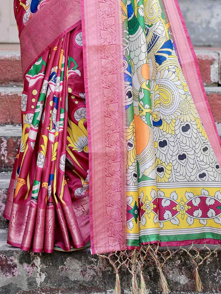 Rose Tussar Silk Zari Handwoven Printed Casual Reception Festival Wedding Fancy Heavy Border Saree