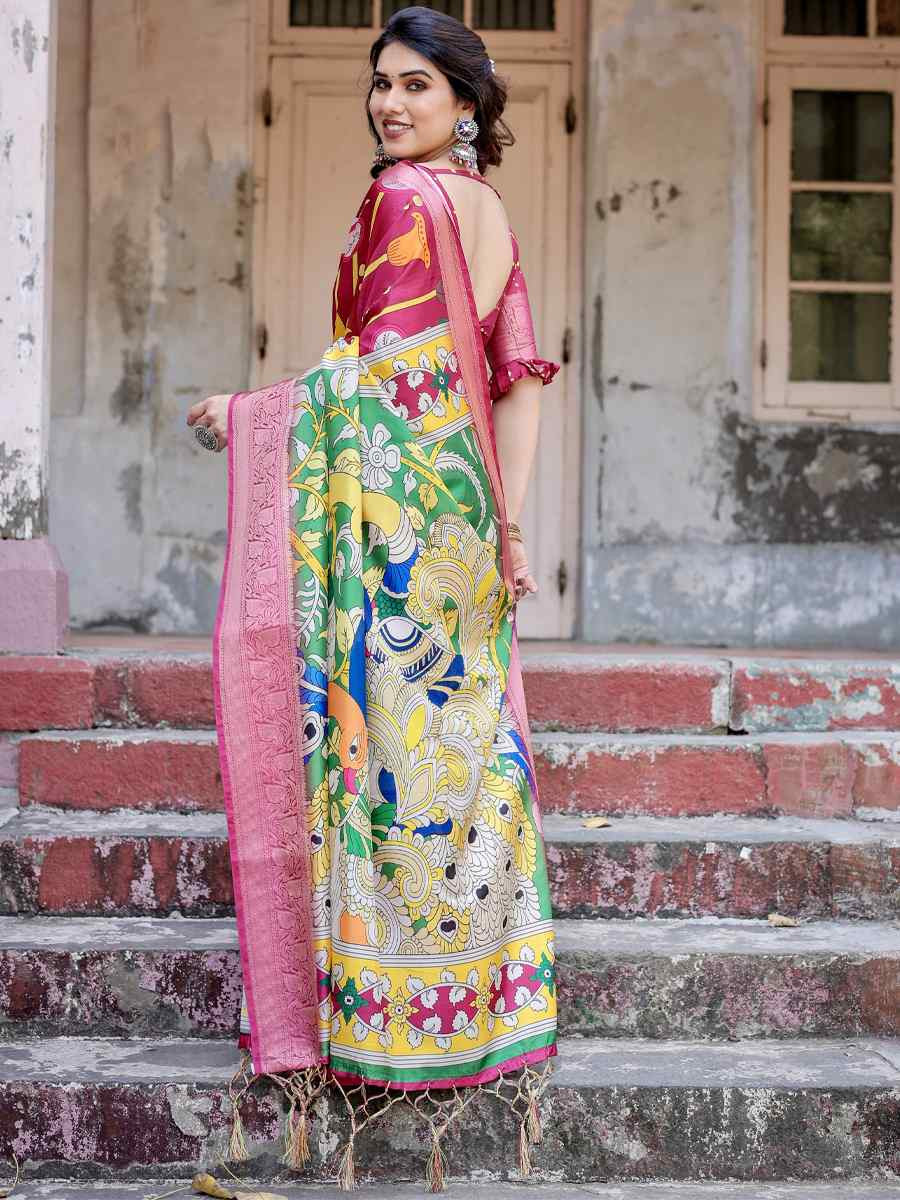 Rose Tussar Silk Zari Handwoven Printed Casual Reception Festival Wedding Fancy Heavy Border Saree