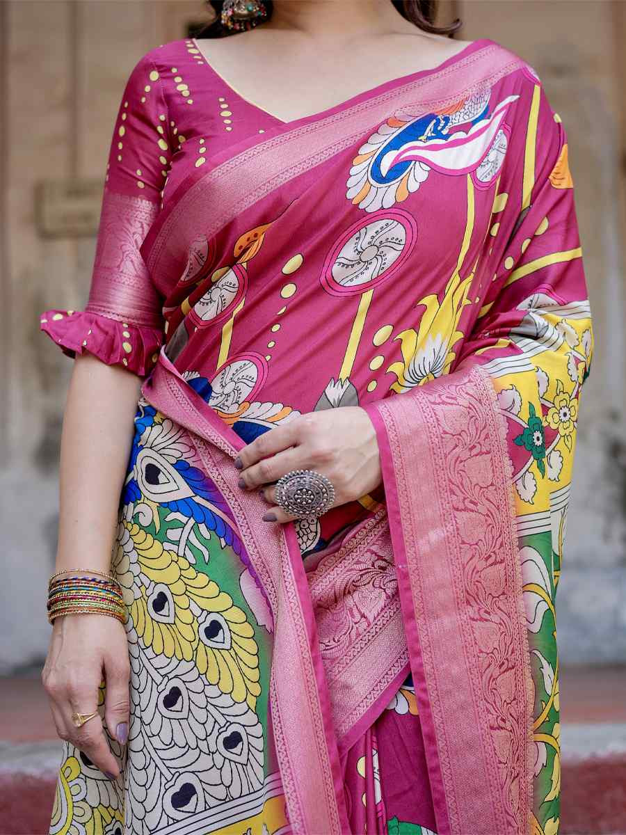 Rose Tussar Silk Zari Handwoven Printed Casual Reception Festival Wedding Fancy Heavy Border Saree