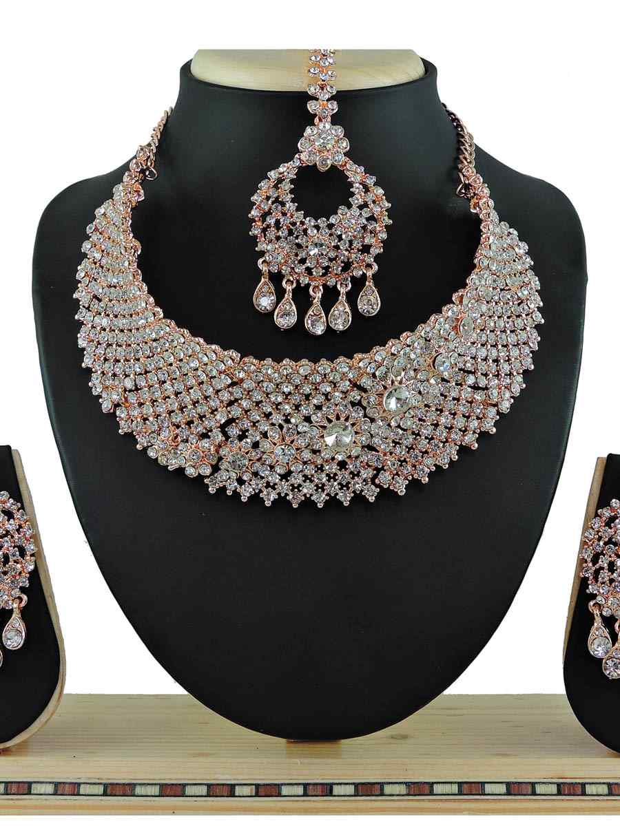Rose White Alloy Bridal Wear Diamonds Necklace