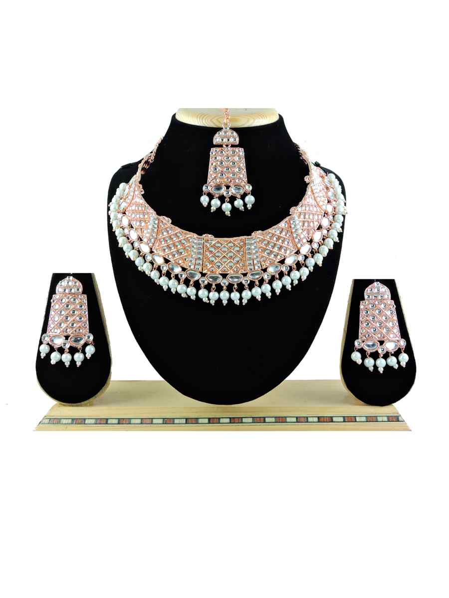 Rose White Alloy Festival Wear Diamonds Necklace