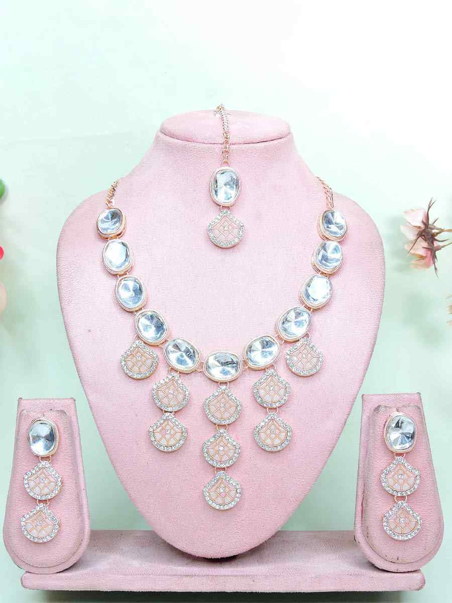 Rose White Alloy Metal Festival Wear Kundan Necklace