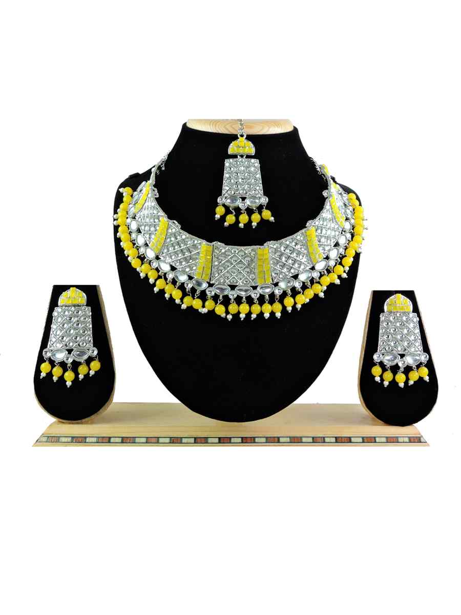 Rose Yellow Alloy Festival Wear Diamonds Necklace