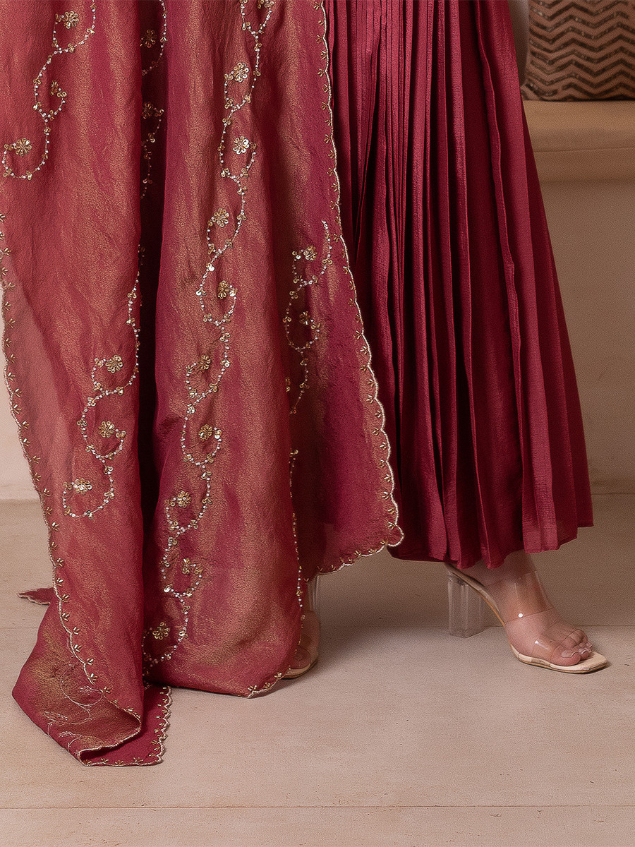 Rosegold Chinon Embroidery Wedding Party Festival Casual Ready Anarkali Palazzo Pant Salwar Kameez