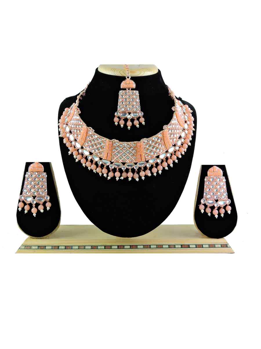 RosePeach Alloy Festival Wear Diamonds Necklace