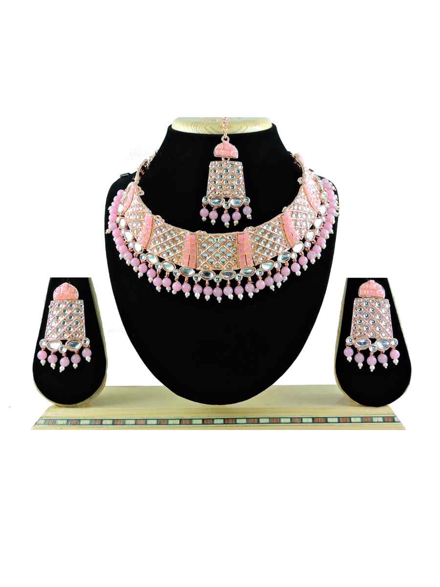 RosePink Alloy Festival Wear Diamonds Necklace