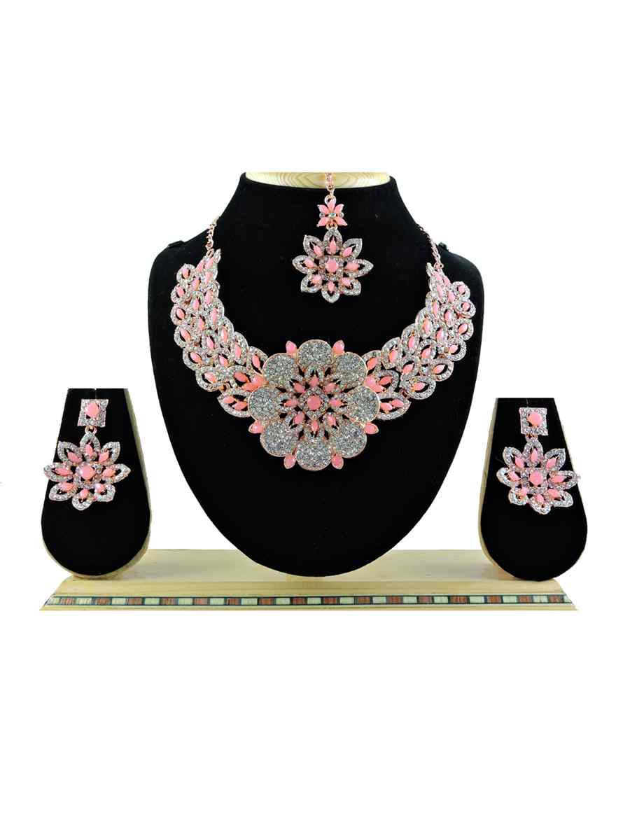 RosePink Alloy Festival Wear Diamonds Necklace