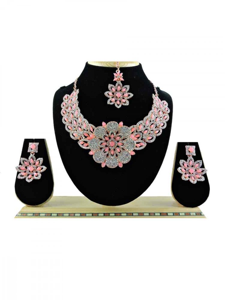 RosePink Alloy Festival Wear Diamonds Necklace