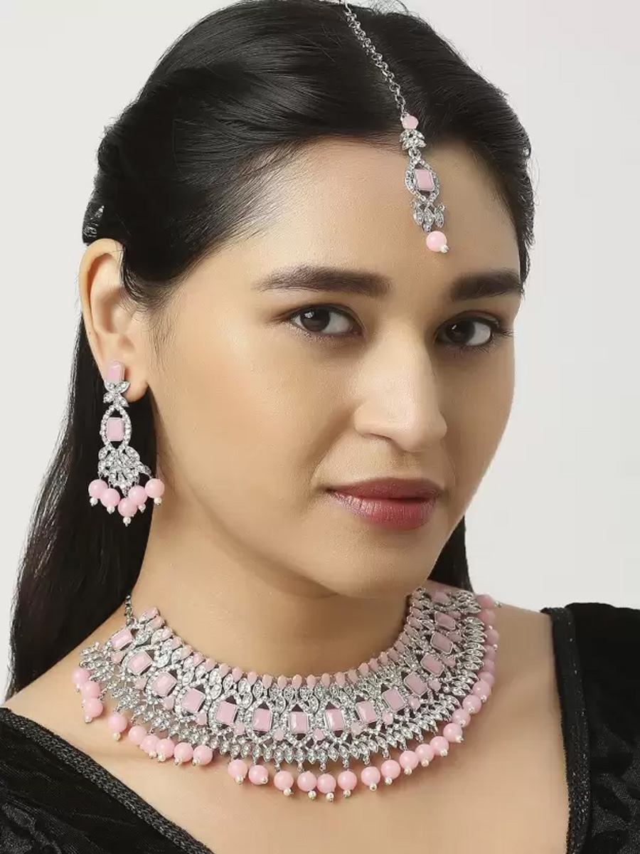 Rosepink Alloy Festival Wear Kundan Necklace