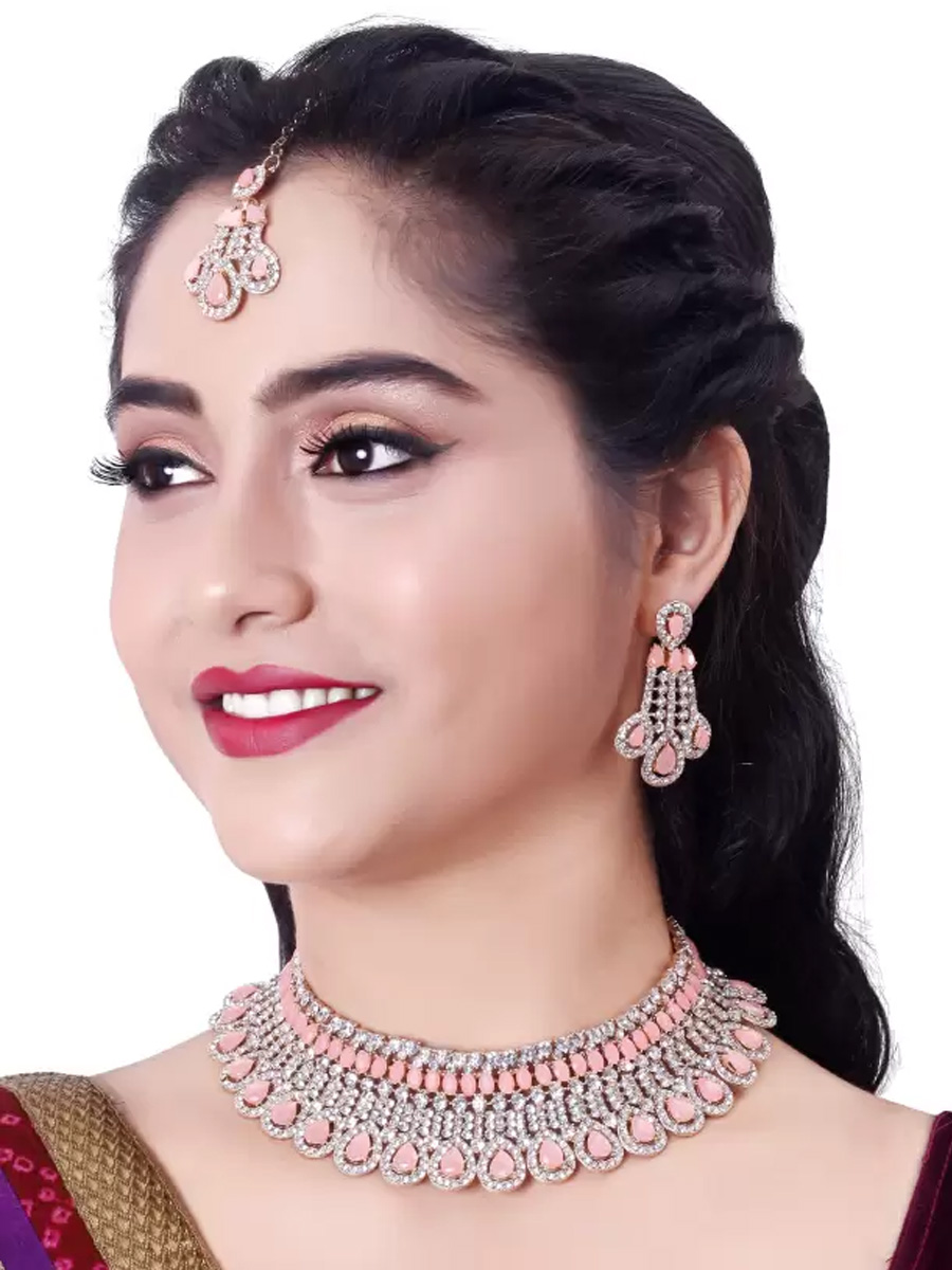 Rosepink Alloy Festival Wear Kundan Necklace