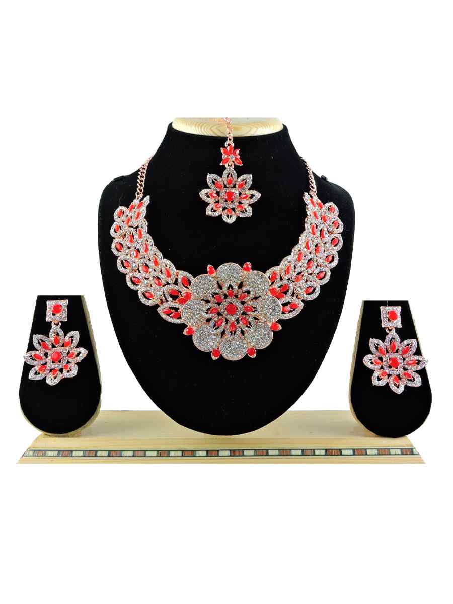 RoseRed Alloy Festival Wear Diamonds Necklace
