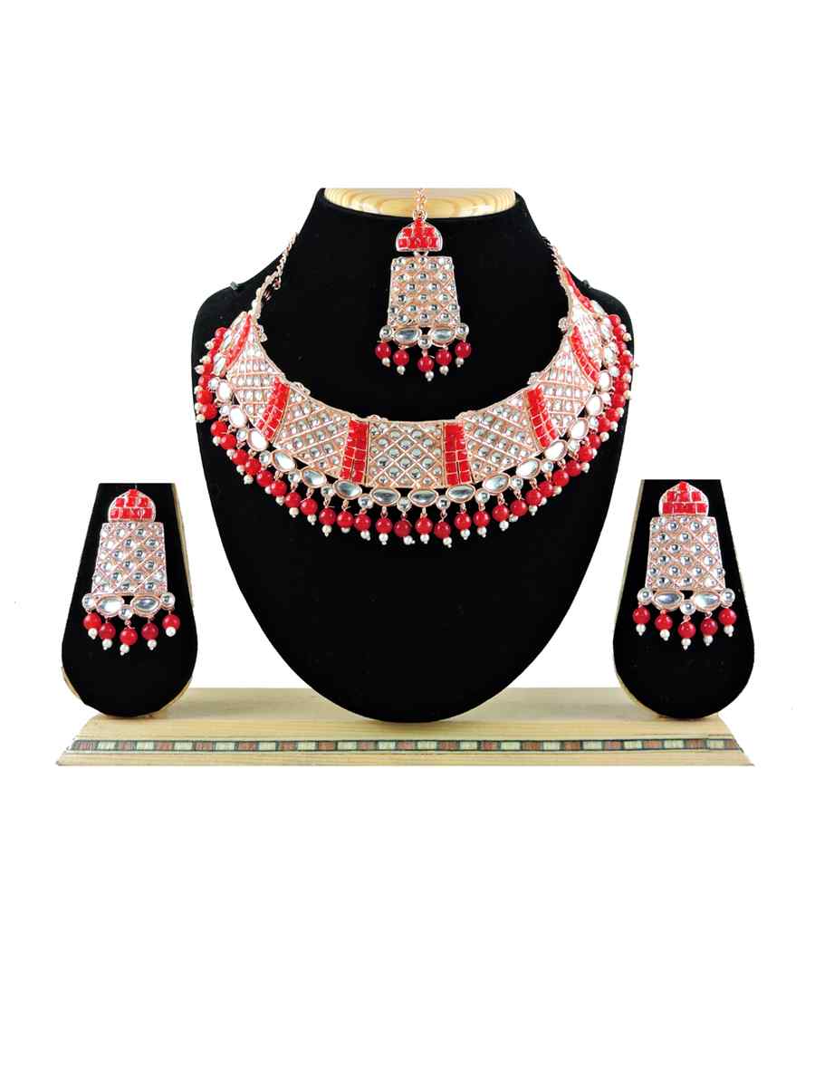 RoseRed Alloy Festival Wear Diamonds Necklace