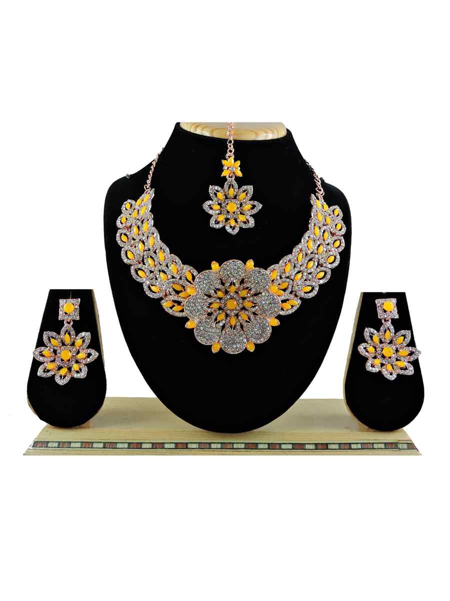 RoseYellow Alloy Festival Wear Diamonds Necklace