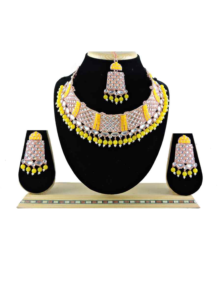 RoseYellow Alloy Festival Wear Diamonds Necklace