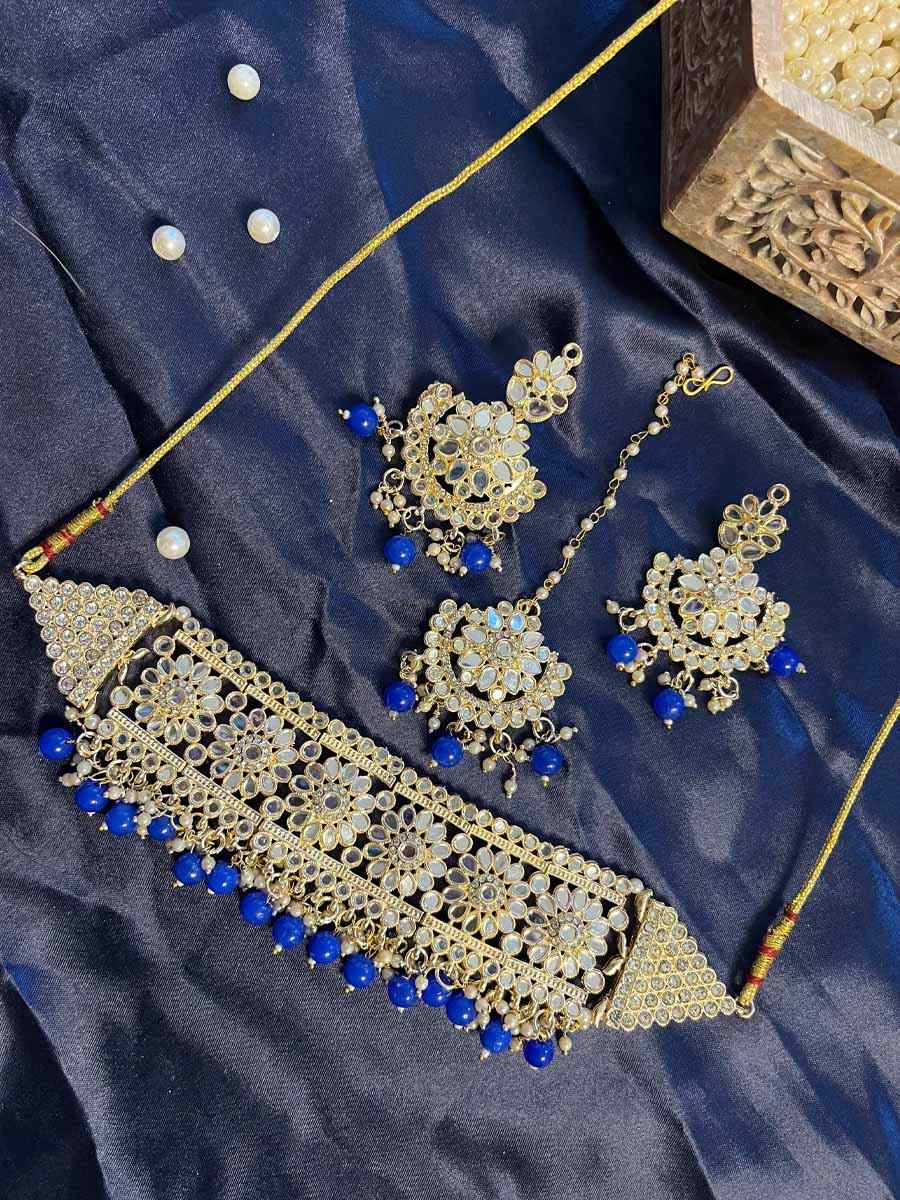 Royal Blue Alloy Festival Wear Kundan Necklace
